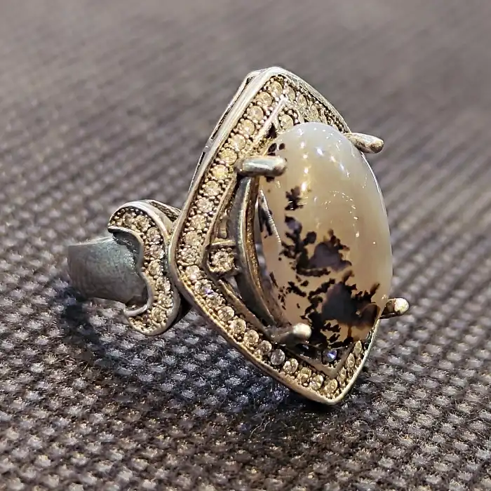 انگشتر نقره زنانه مدل سنگ عقیق شجر طبیعی کد 337