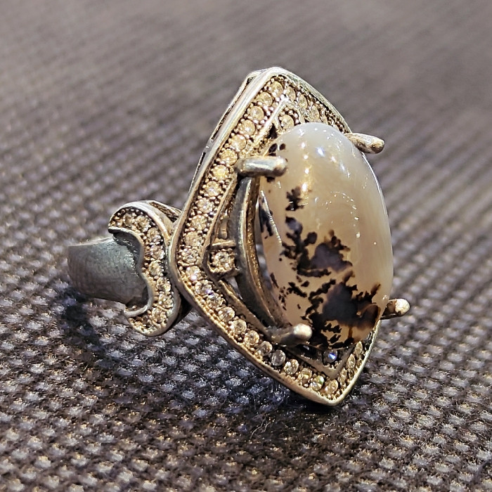 انگشتر نقره زنانه مدل سنگ عقیق شجر طبیعی کد 337