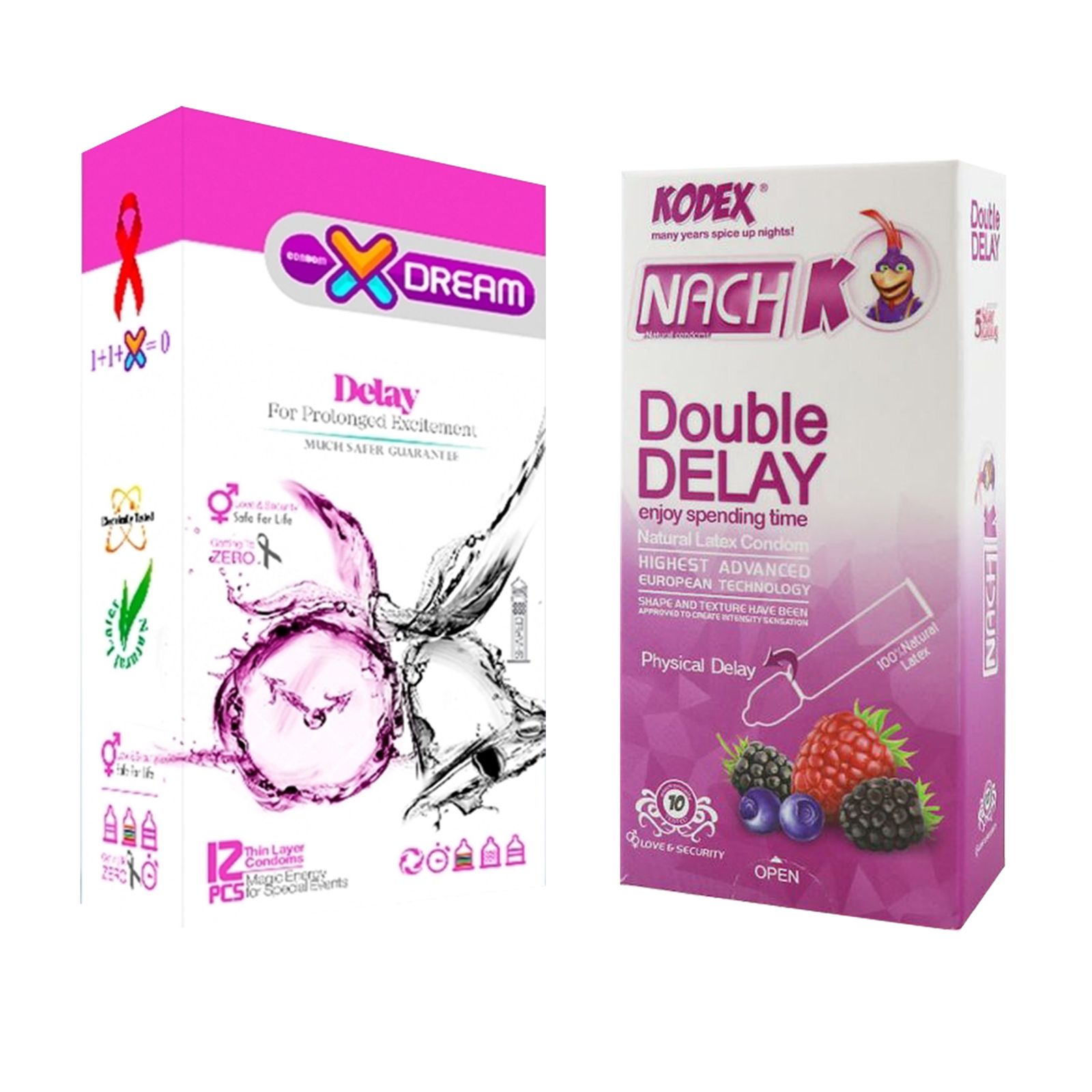 کاندوم ایکس دریم مدل Delay بسته 12 عددی به همراه کاندوم تاخیری کدکس مدل Double Delay بسته 10 عددی -  - 1