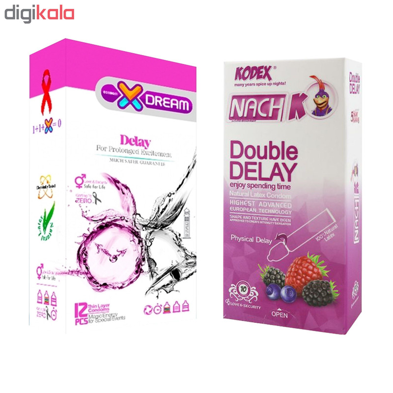 کاندوم ایکس دریم مدل Delay بسته 12 عددی به همراه کاندوم تاخیری کدکس مدل Double Delay بسته 10 عددی کاندوم ایکس دریم مدل Delay بسته 12 عددی به همراه کاندوم تاخیری کدکس مدل Double Delay بسته 10 عددی