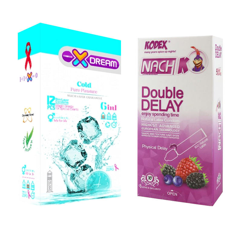 کاندوم ایکس دریم مدل Cold بسته 12 عددی به همراه کاندوم تاخیری کدکس مدل Double Delay بسته 10 عددی کاندوم ایکس دریم مدل Cold بسته 12 عددی به همراه کاندوم تاخیری کدکس مدل Double Delay بسته 10 عددی
