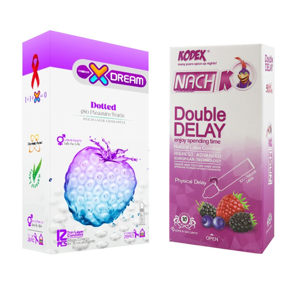 کاندوم ایکس دریم مدل Dotted بسته 12 عددی به همراه کاندوم تاخیری کدکس مدل Double Delay بسته 10 عددی