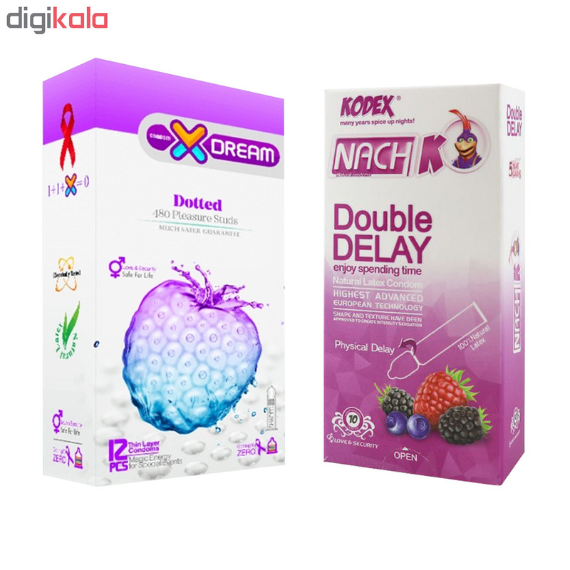 کاندوم ایکس دریم مدل Dotted بسته 12 عددی به همراه کاندوم تاخیری کدکس مدل Double Delay بسته 10 عددی