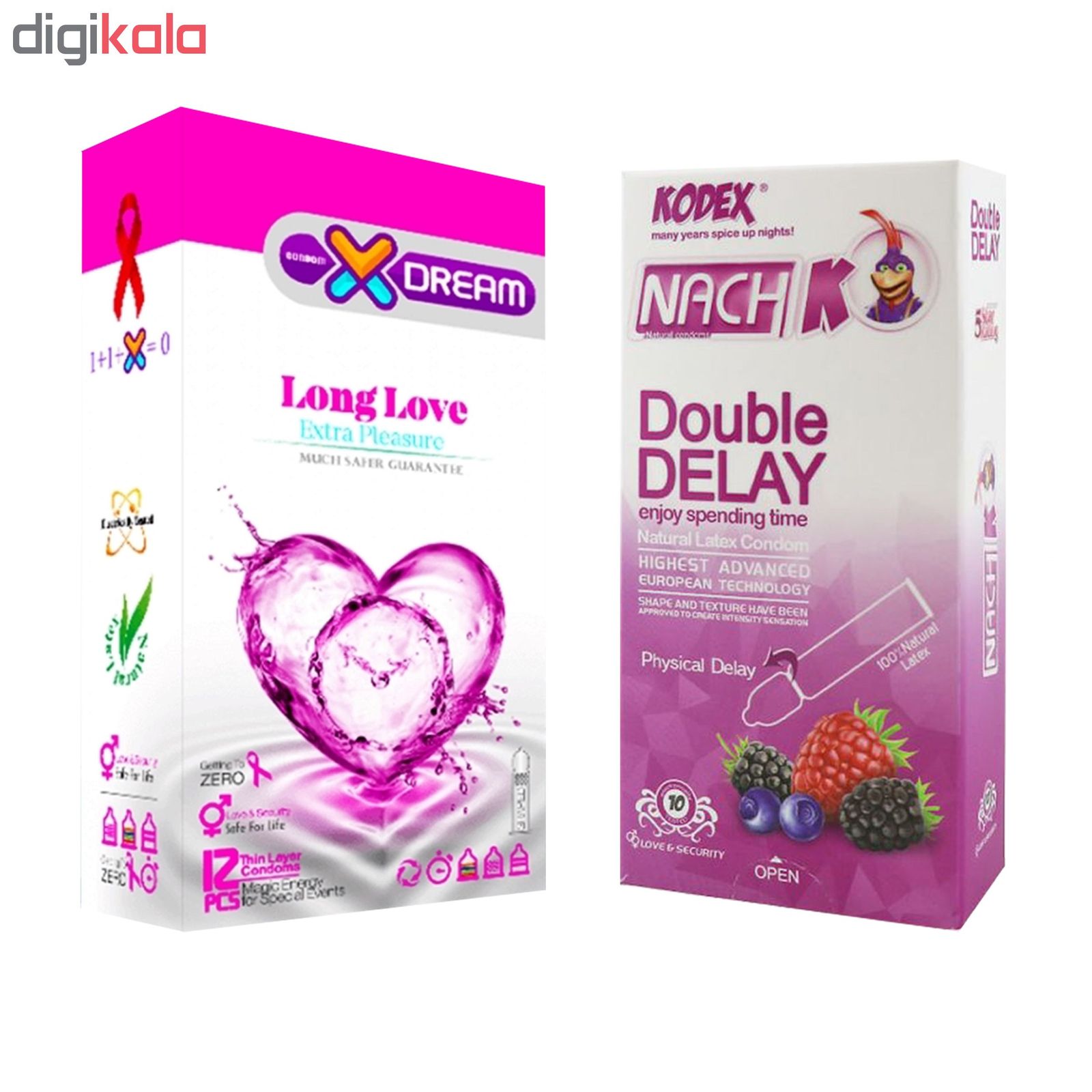 کاندوم ایکس دریم مدل Long Love بسته 12 عددی به همراه کاندوم تاخیری کدکس مدل Double Delay بسته 10 عددی -  - 2