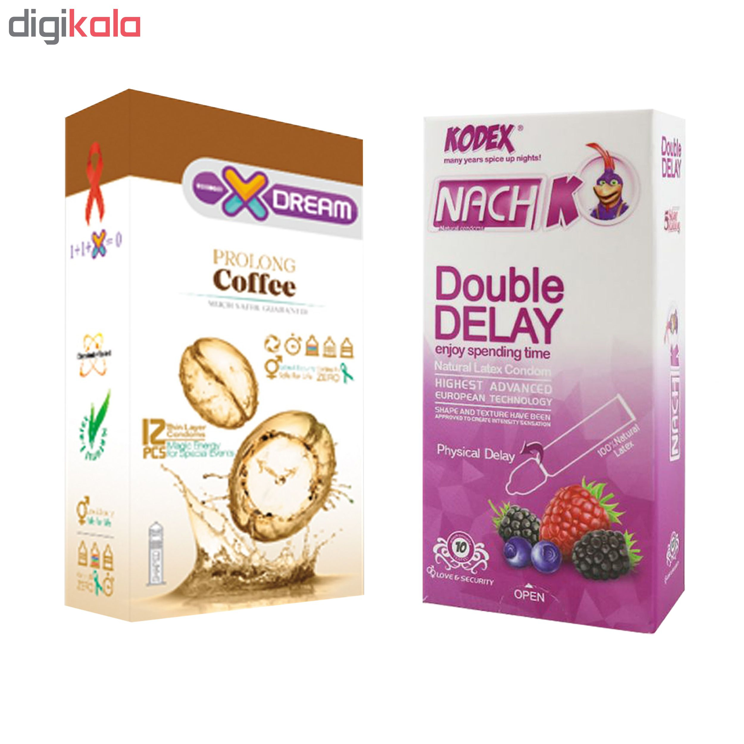 کاندوم ایکس دریم مدل Coffee بسته 12 عددی به همراه کاندوم تاخیری کدکس مدل Double Delay بسته 10 عددی