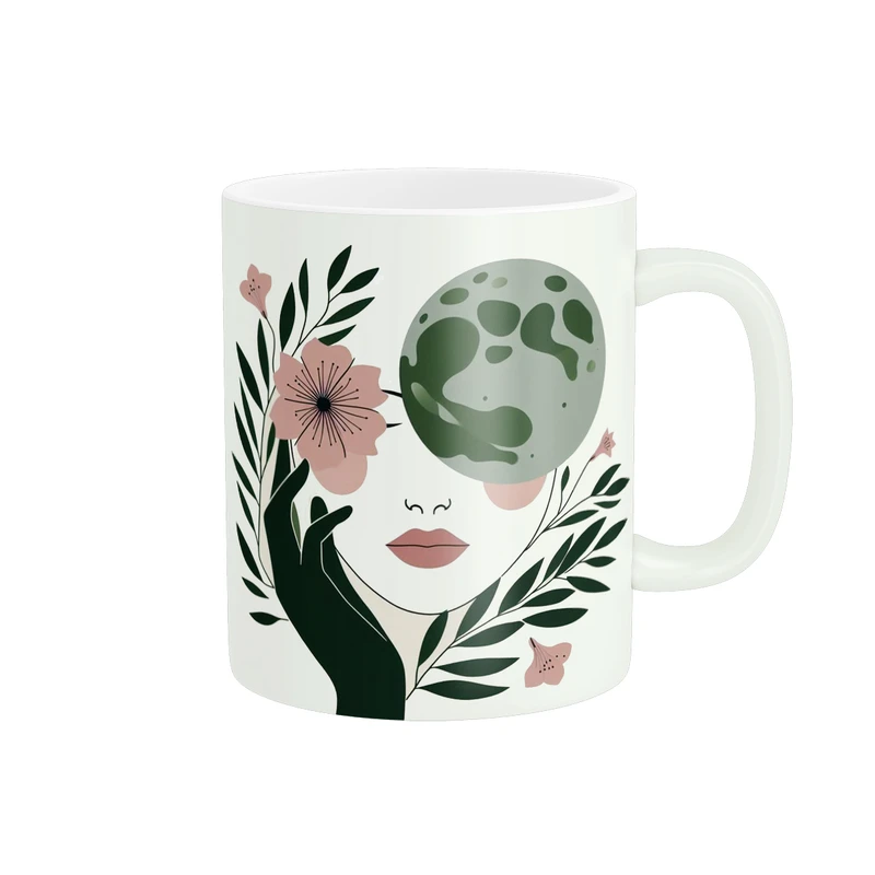 ماگ پاد آفرین مدل مینیمال دخترانه گل و ماه کد 543