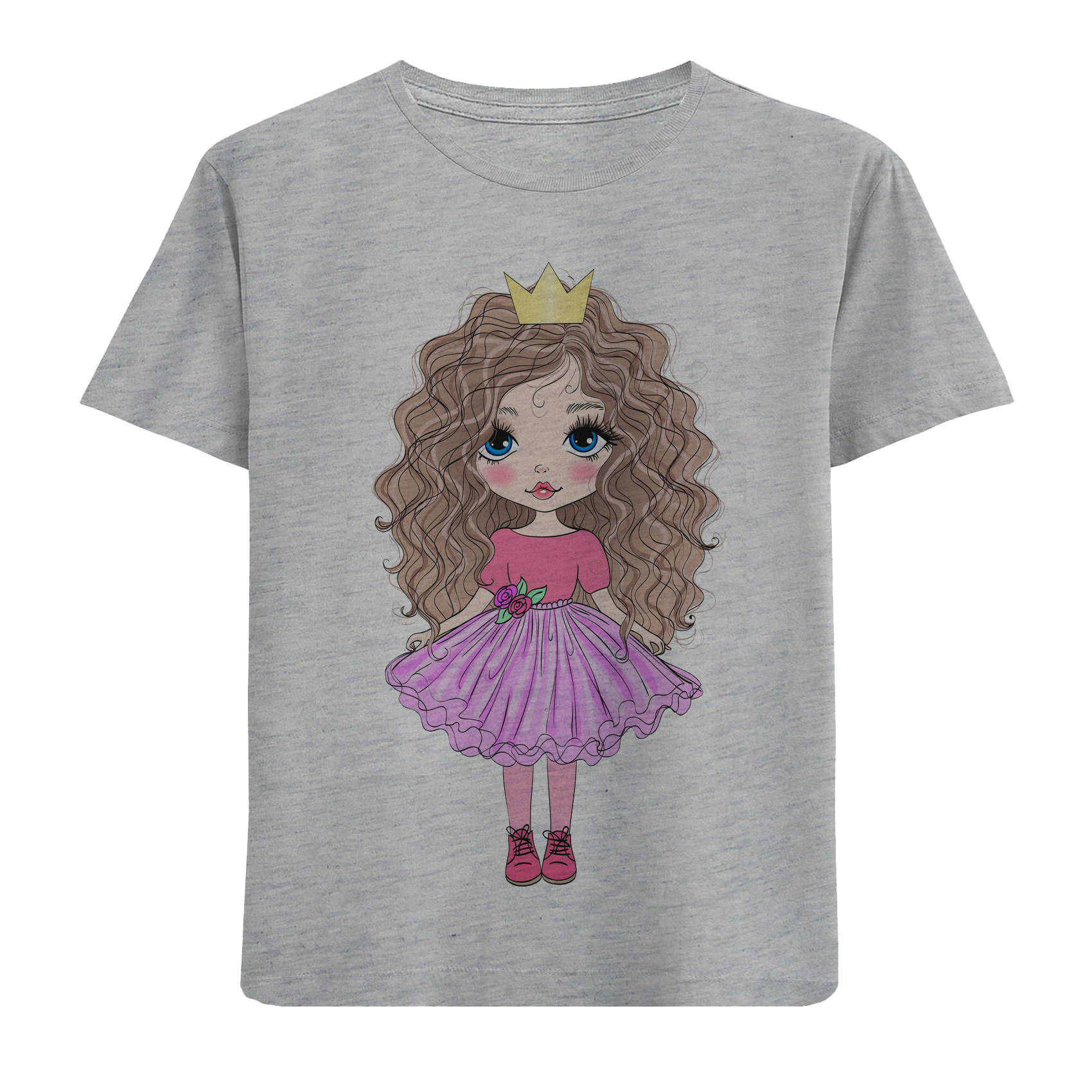 تی شرت آستین کوتاه دخترانه مدل دختر مو فرفری F703