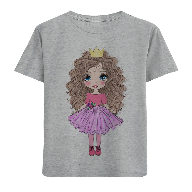 تی شرت آستین کوتاه دخترانه مدل دختر مو فرفری F703