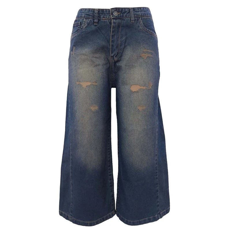 شلوار جین بگ زنانه مدل شافل کراپ کد 4033