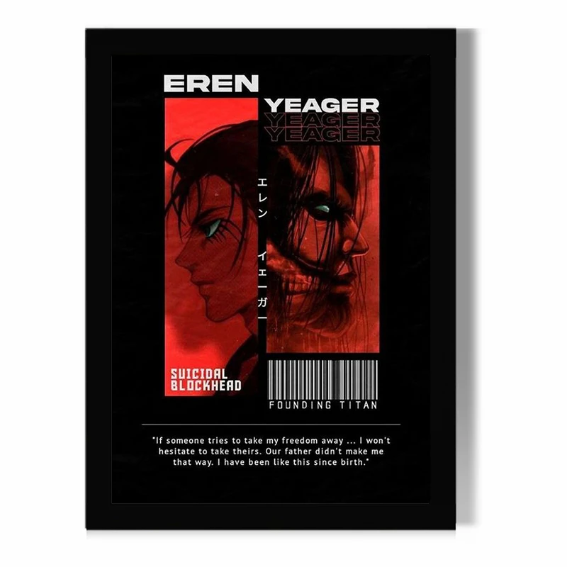تابلو مدل دیواری طرح انیمه اتک آن تایتان (Attack on Titan) | کاراکتر ارن ییگر Eren Yeager کد FD067