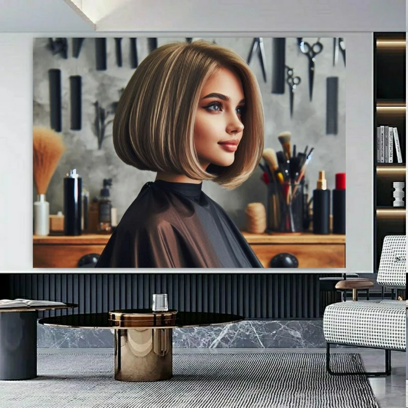 تابلو بوم طرح مخمل آرایشگاه زنانه شیک مدل موی باب کیوت کد PY344