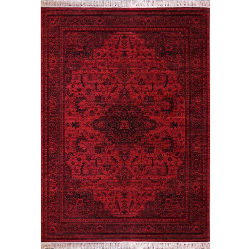 فرش ماشینی رادین طرح پتینه هریس رنگ زمینه اناری