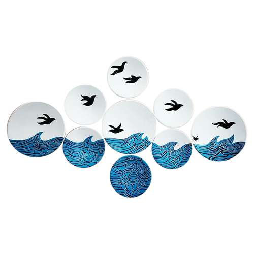  بشقاب دیوارکوب سفالی طرح دریا کد D113-A مجموعه 9 عددی