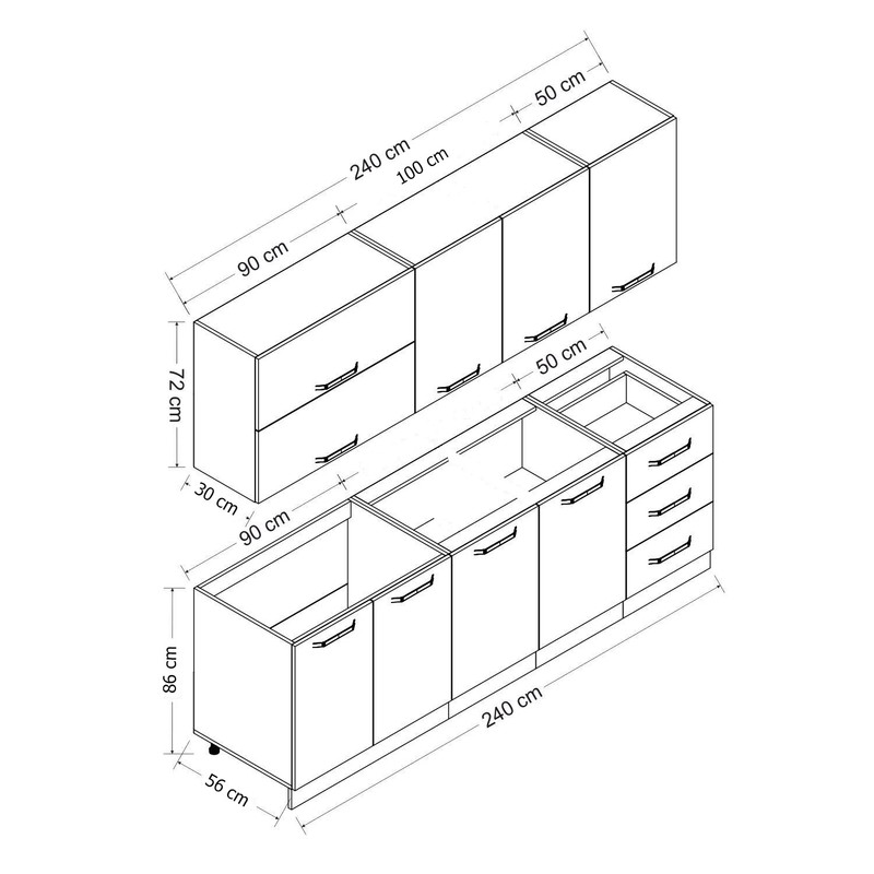 کابینت آشپزخانه فلفور کابینت مدل 240 cm مجموعه 6 عددی