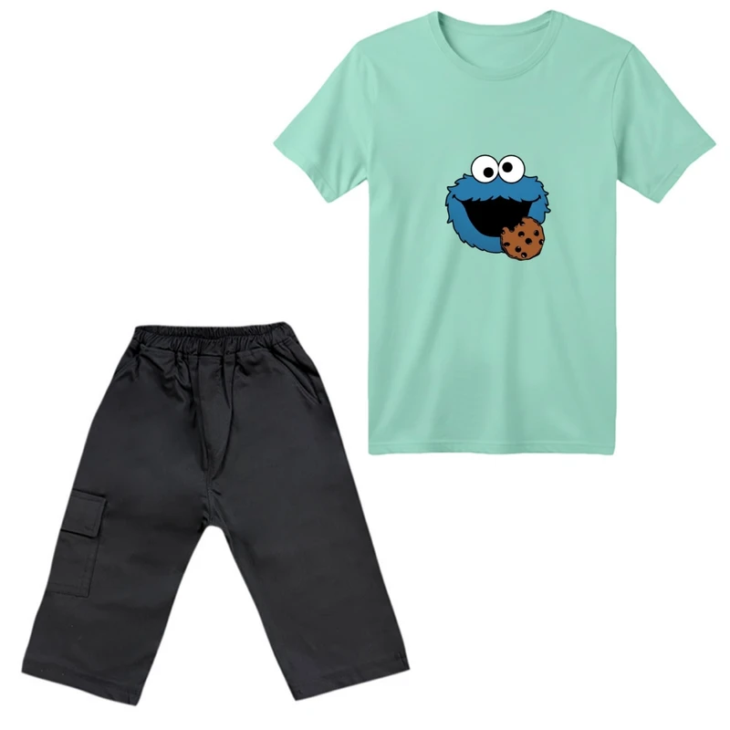 ست تی‌شرت آستین کوتاه و شلوارک پسرانه مدل هیولا کد 02