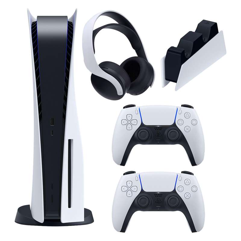 کنسول بازی سونی مدل PlayStation 5 ظرفیت 825 گیگابایت ریجن 1200 آسیا به همراه دسته اضافی و پایه شارژر و هدست کنسول بازی سونی مدل PlayStation 5 ظرفیت 825 گیگابایت ریجن 1200 آسیا به همراه دسته اضافی و پایه شارژر و هدست