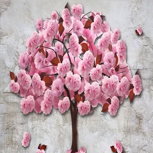 پوستر دیواری سه بعدی مدل درخت گل برجسته صورتی DVRF1289