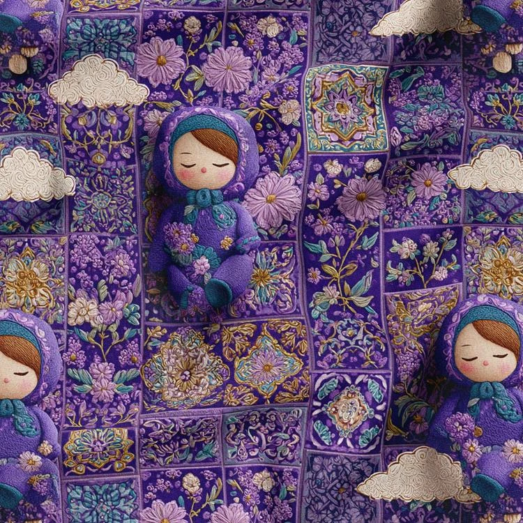 پارچه ملحفه عرض 1.5 متر پارچه باما طرح پنج بعدی دختر کد 5014570 رنگ بنفش