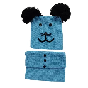 ست کلاه و شال گردن بافتنی بچگانه مدل سینا کد ue