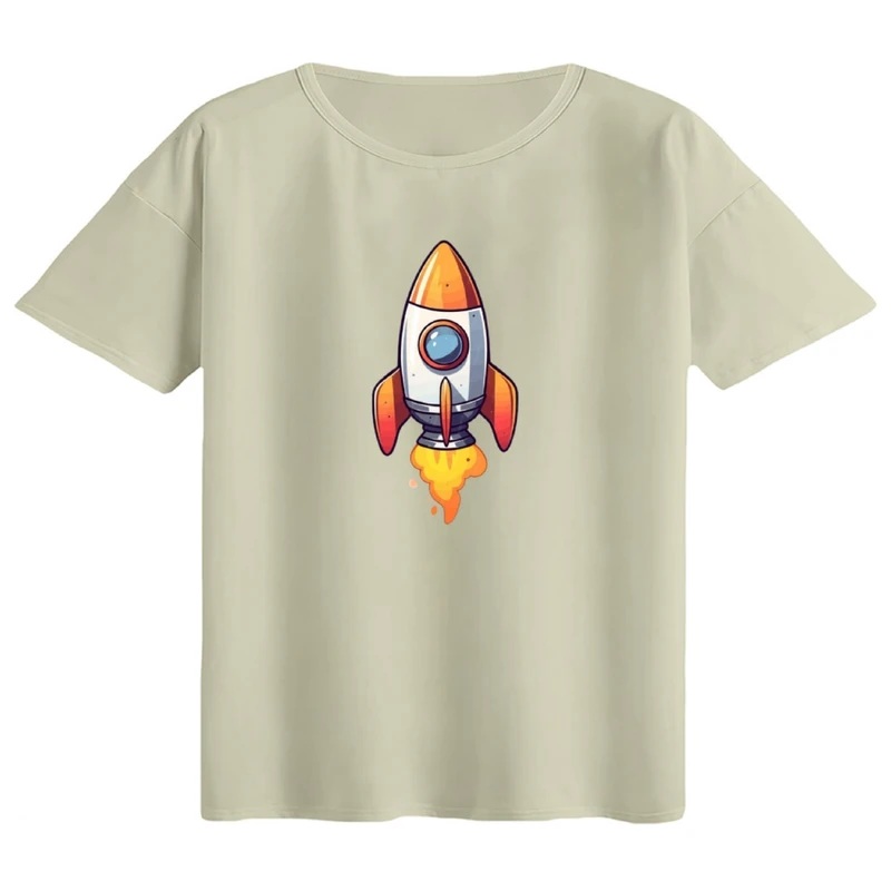 تی‌شرت اورسایز آستین کوتاه زنانه مدل باکسی طرح موشک