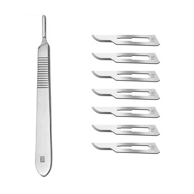 دسته تیغ جراحی مدل SRNAH3  به همراه تیغ استریل مجموعه 8 عددی