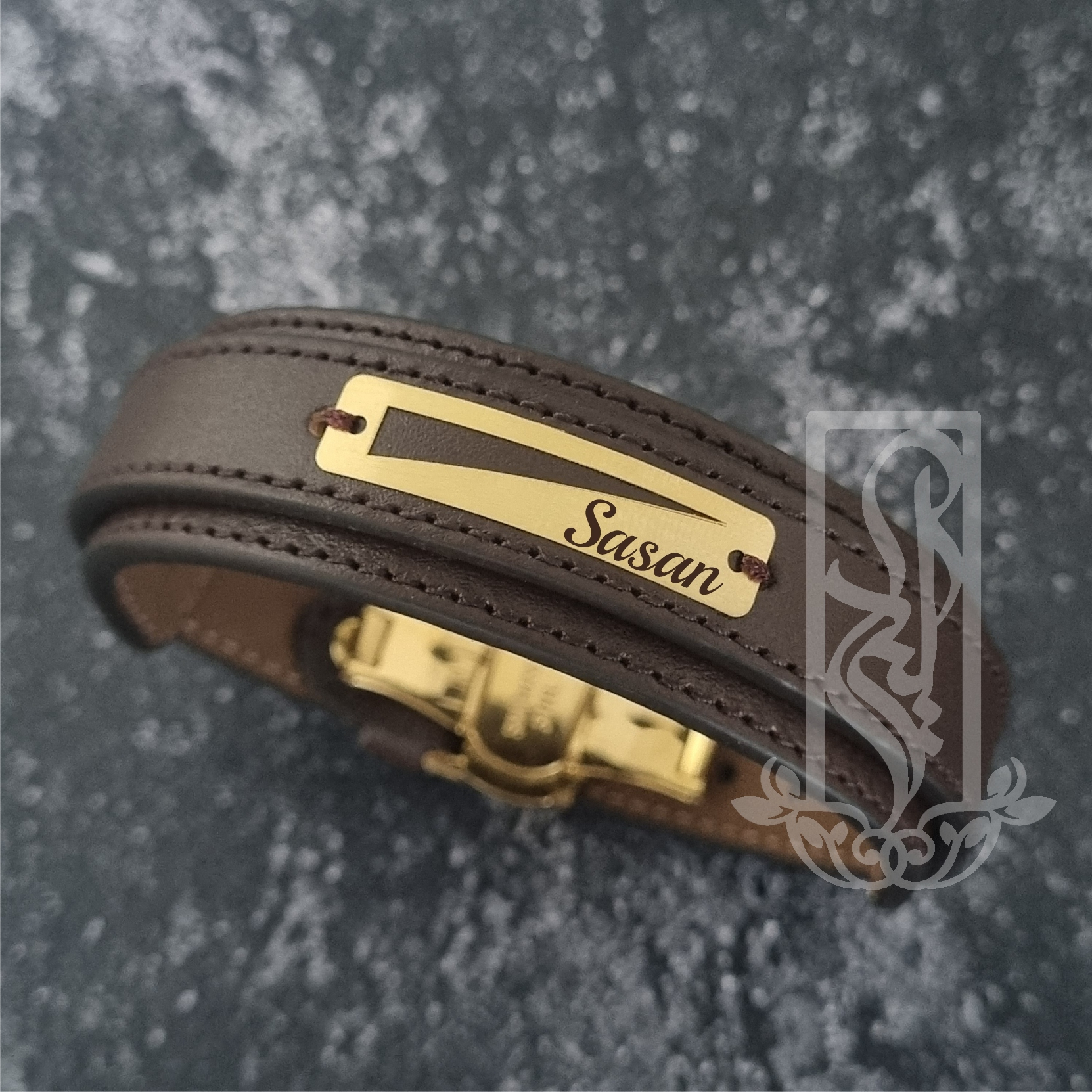 دستبند طلا 18 عیار مردانه لیردا مدل اسم ساسان 832