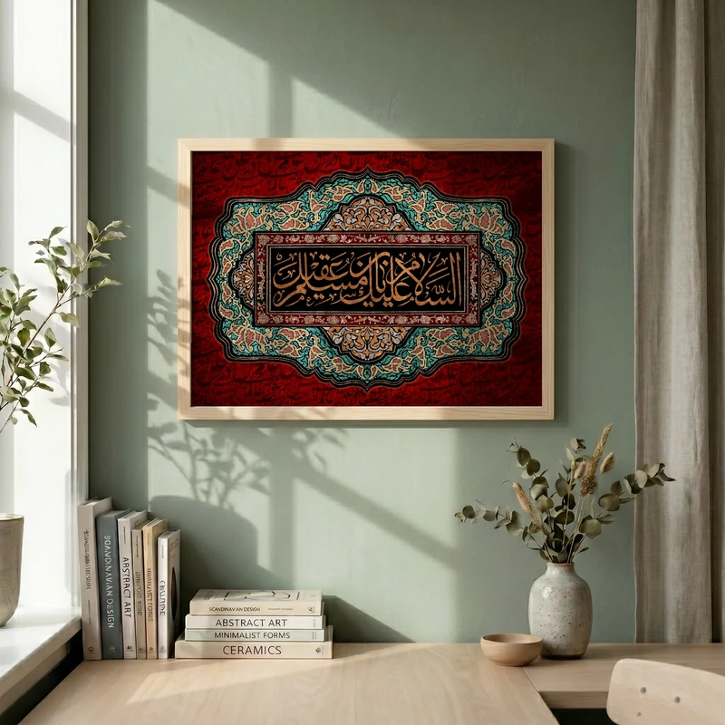 تابلو طرح السلام علیک یا مسلم بن عقیل مدل G13991 فریم کرم روشن