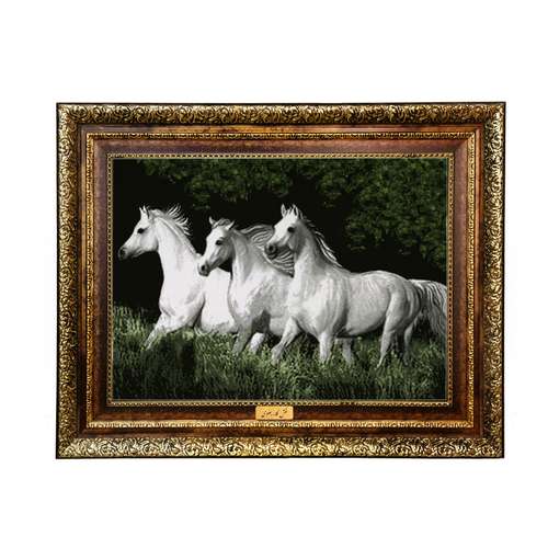 تابلو فرش ماشینی نقش نگار رضوی طرح اسب کد 1025KH