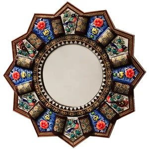 آینه خاتم کاری طرح گل و مرغ