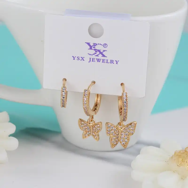 گوشواره زنانه وای اس ایکس مدل پروانه کد ear640 بسته سه عددی