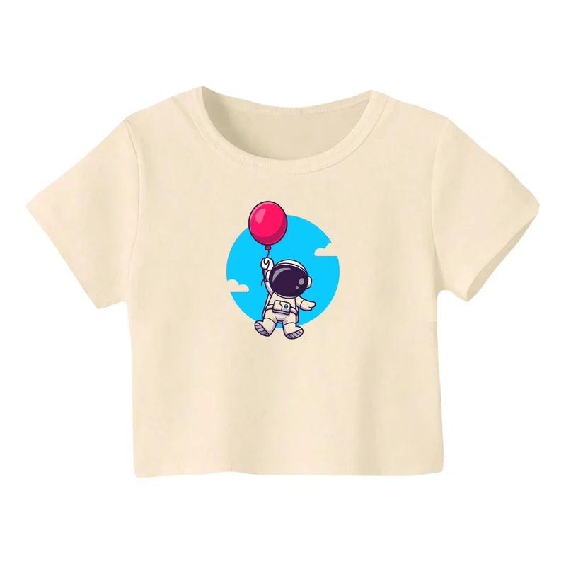 کراپ‌ تی‌شرت آستین کوتاه زنانه مدل فضانورد کد 13
