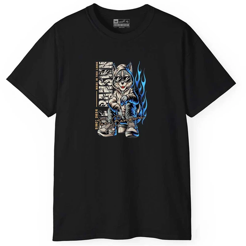 تی شرت آستین کوتاه مردانه پاد آفرین مدل اسپرت طرح گرگ نوشته دار کد 0946