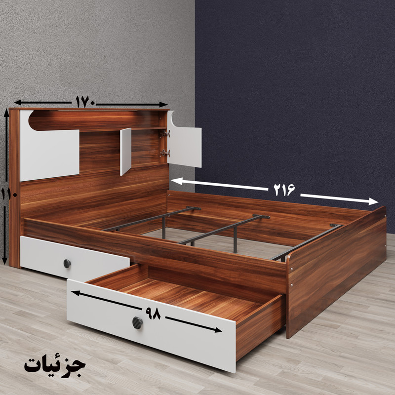 تخت خواب دو نفره وینه چوب مدل آرتا سایز 160x200 سانتی متر