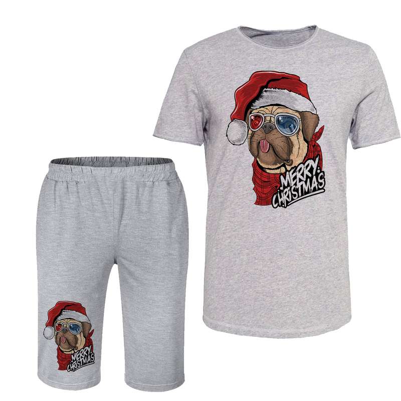 ست تی شرت و شلوارک مردانه مدل DOG  کد 76 رنگ طوسی