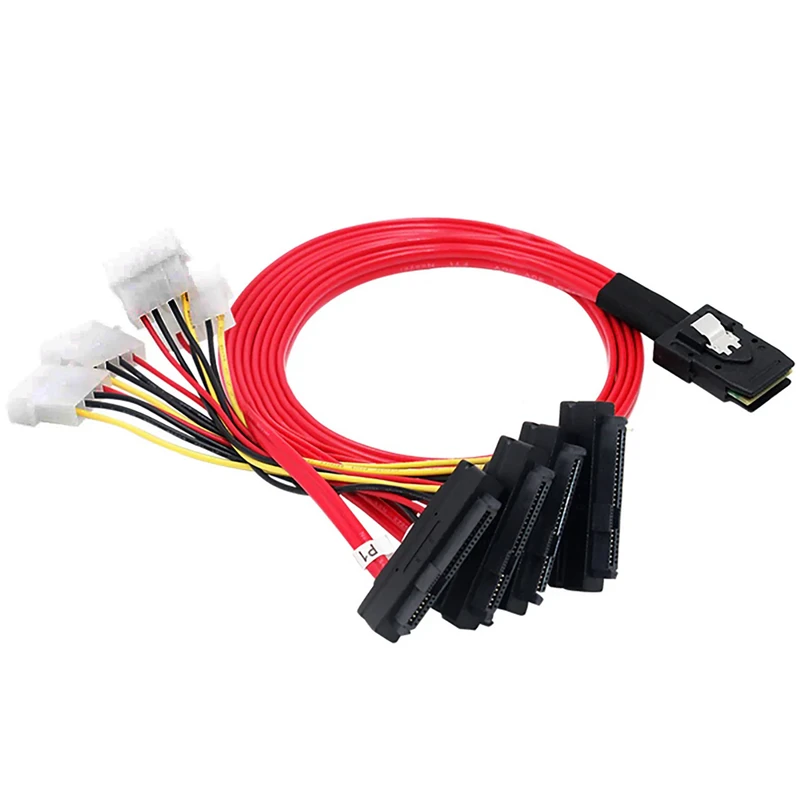 کابل تبدیل Mini SAS SFF-8087 به 4 پورت SFF-8482 29-Pin با برق 4 پین اسمارطور مدل SM81 طول 1 متر