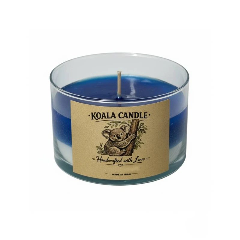 شمع لیوانی معطر کوالا مدل بلوبری رایحه آدامس بادکنکی زمان اتمام 26 ساعت