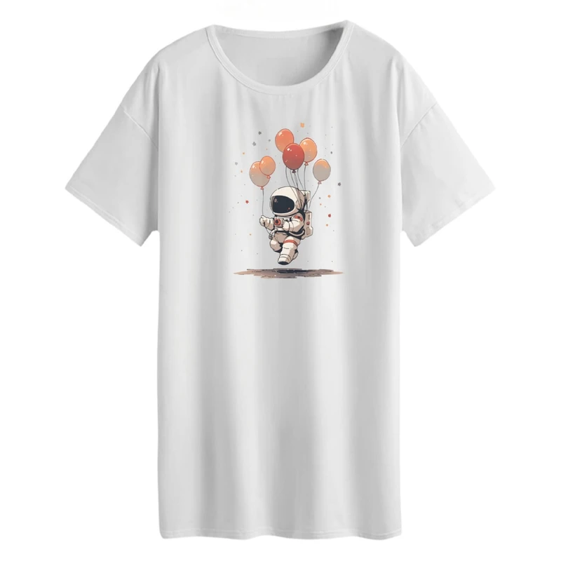 تی شرت لانگ آستین کوتاه زنانه مدل فضانورد و بادکنک