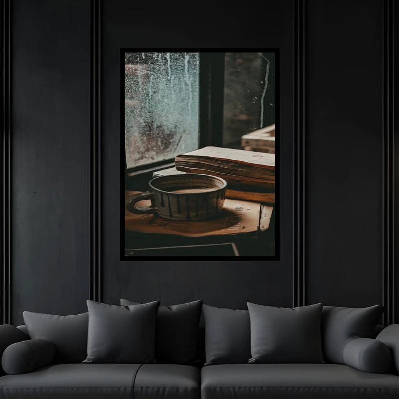 تابلو بکلیت طرح کافه و کافی شاپ فنجان قهوه مدل B-bu6226 فریم مشکی