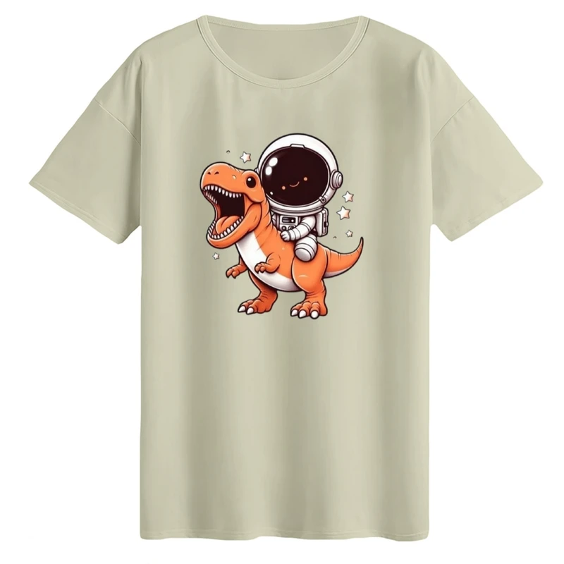 تی‌شرت لانگ آستین کوتاه زنانه مدل فضانورد و دایناسور کد1