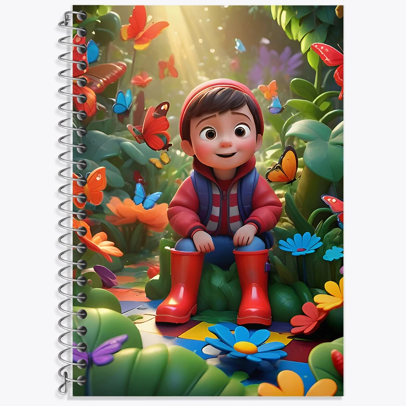 دفتر زبان 50 برگ خندالو مدل سه خط طرح پسر و پروانه ها کد F6527