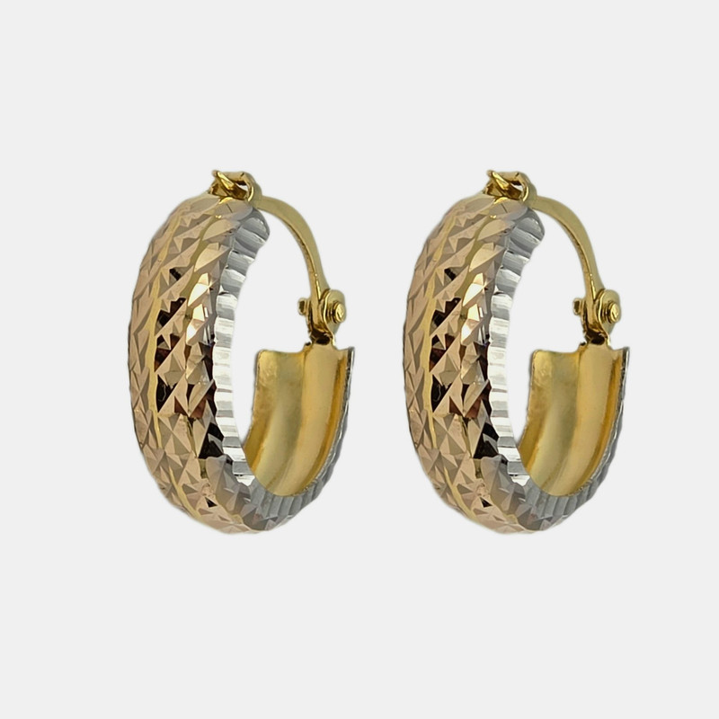 گوشواره حلقه‌ای طلا کم اجرت  18 عیار زنانه طلا و شمش برلیان مدل تراش کد ۱ 