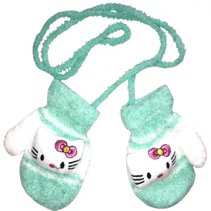 دستکش بافتنی سبزآبي مدل KITTY 07 مناسب نوزادان 