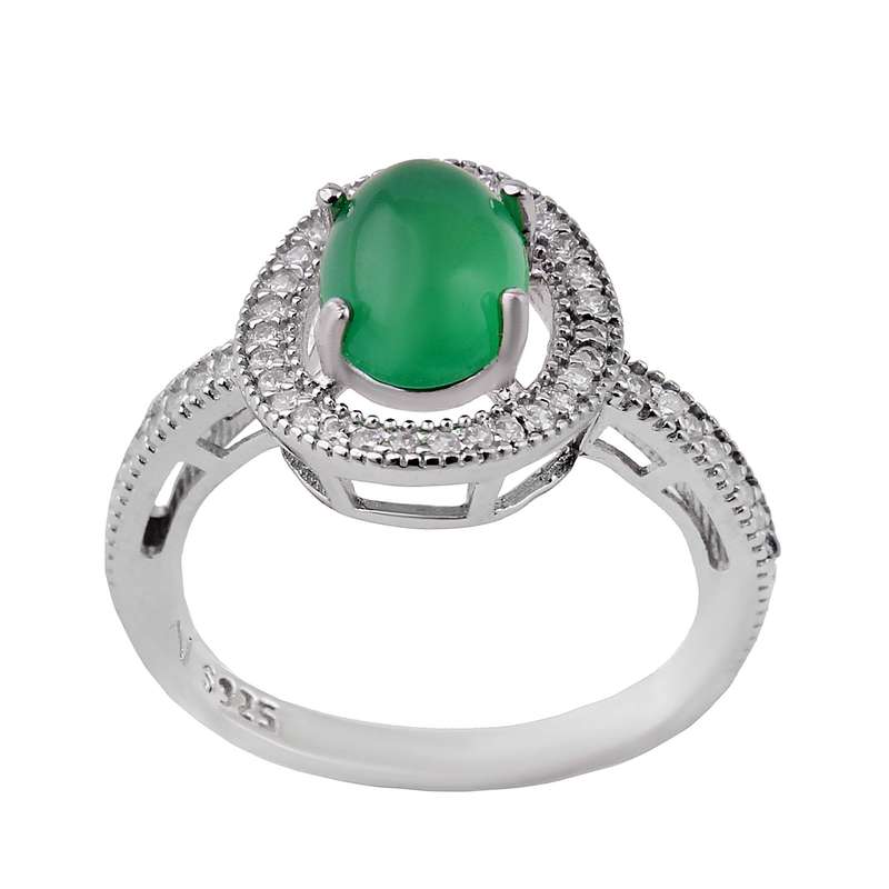 انگشتر نقره زنانه بازرگانی میلادی مدل سنگ عقیق نگین برلیان بدون رریزش ابکاری رادیوم کلاسیک کد AWR_1540