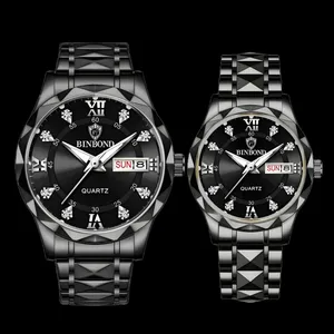 ست ساعت مچی عقربه‌ای کوارتز زنانه و مردانه بین باند مدل تک موتور طرح الماسی کد 101