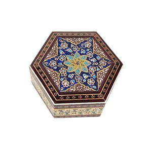 جعبه کارتی خاتم کاری مدل شش ضلعی نقاشی