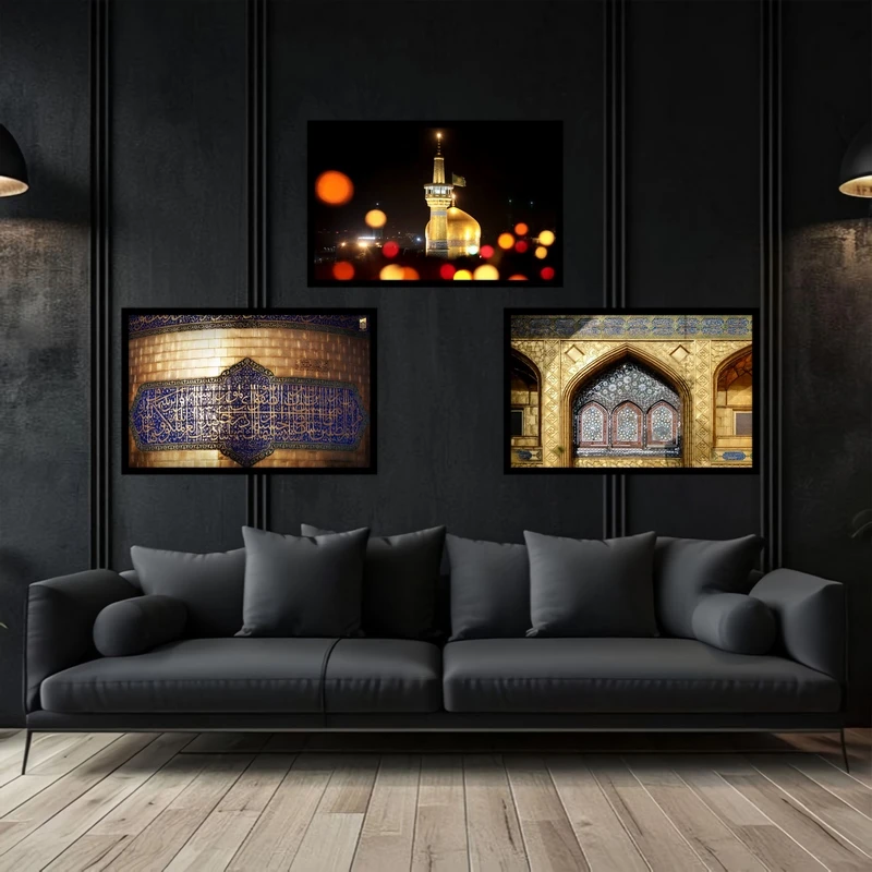 تابلو بکلیت طرح تصویر مذهبی حرم امام رضا (ع) مدل B-bu3739 مجموعه 3 عددی