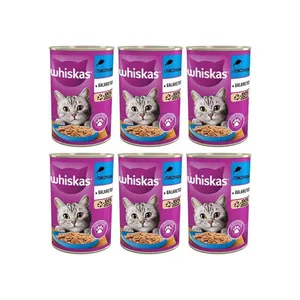 کنسرو غذای گربه بالغ ویسکاس مدل ژلی طعم ماهی وزن 400 گرم مجموعه 6 عددی