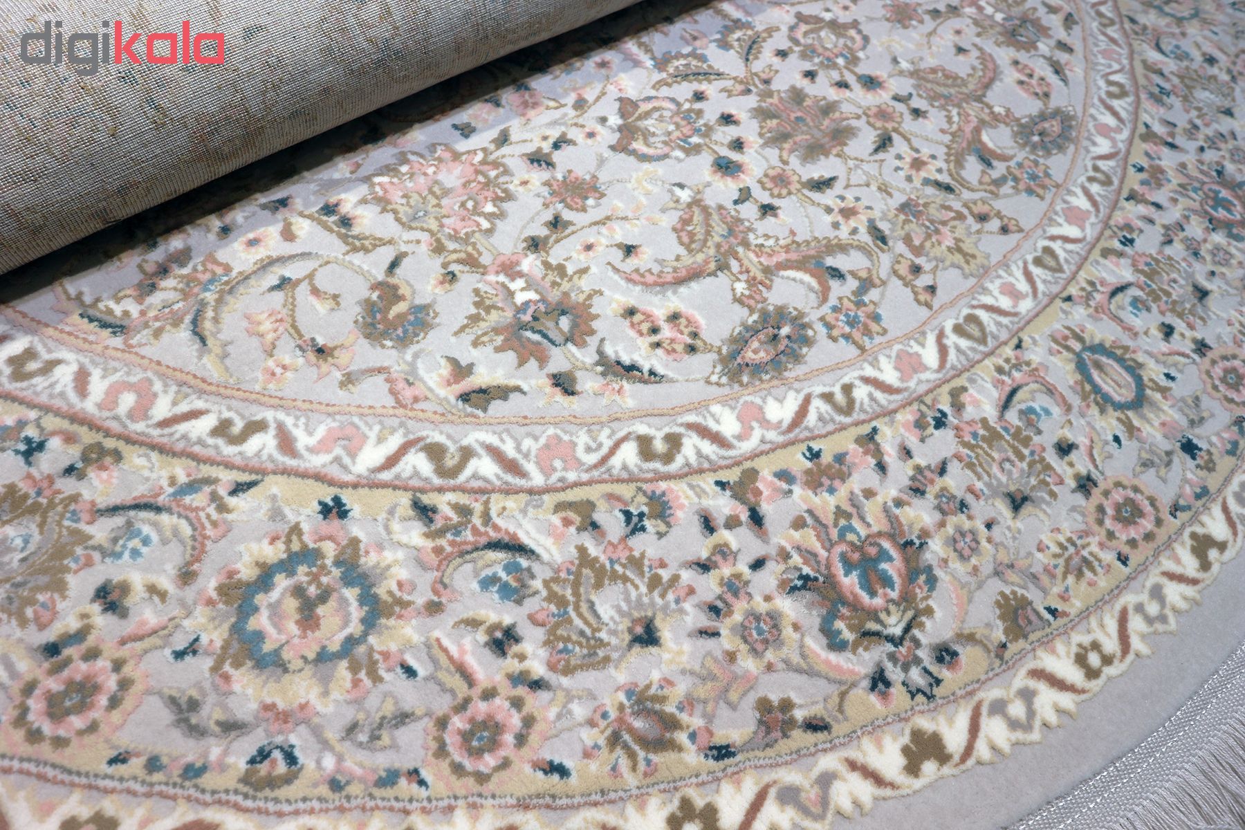 فرش ماشینی فرش رادین طرح گرد شاه عباسی آرامش 2 رنگ زمینه طوسی