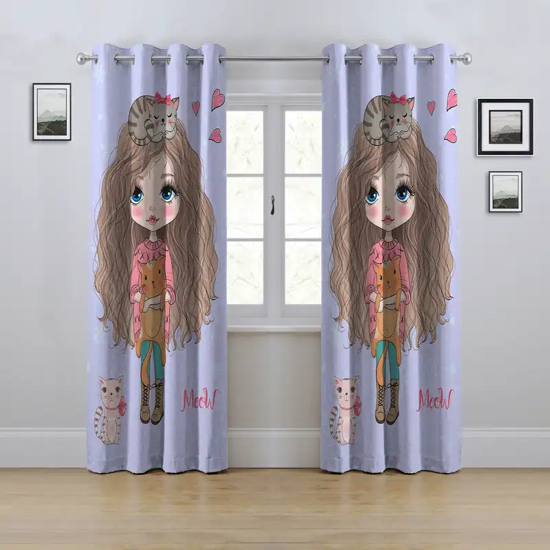 پرده مدل پانچی طرح دخترانه سایز 280x145 سانتی متر