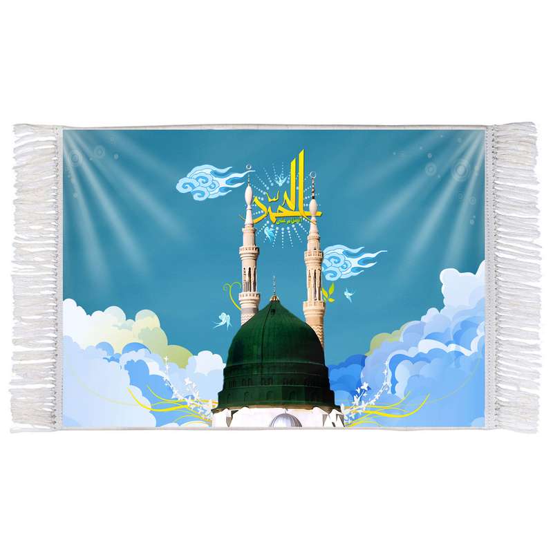 فرش ماشینی دیوارکوب اطلس آبی مدل مدینه و محمد T3954